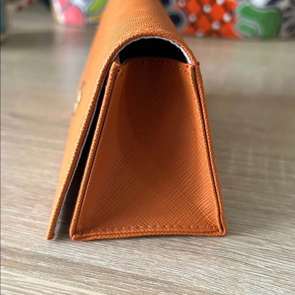 Tory Burch Saffiano Orange Leather Eyeglasses Sunglasses Case